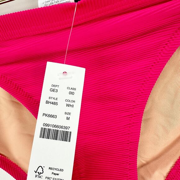 J.Crew Ribbed Trim Hipster Full Coverage Bikini Bottom Pink Beach Resort M NWT - Picture 4 of 10